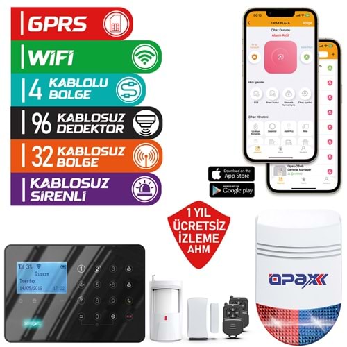 Opax ARD-575 GPRS/GSM/WİFİ ALARM PANELİ KABLOSUZ SİRENLİ