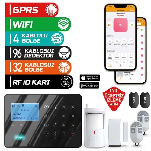 ARD-575 SİYAH GPRS/GSM/WİFİ ALARM PANELİ KABLOSUZ SİRENLİ
