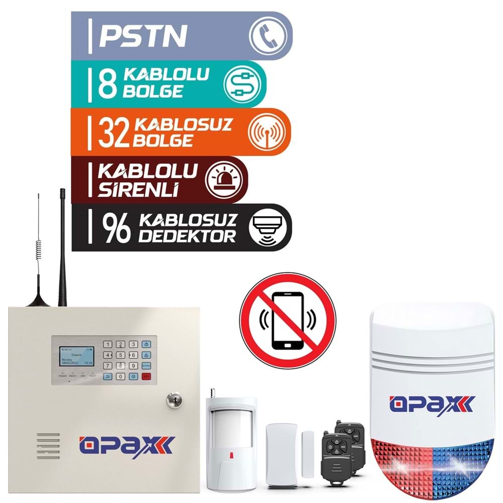 OPAX-2545 BGR-9 AKÜ PSTN PANEL & KABLOSUZ SİRENLİ ALARM SETİ - Görsel 2