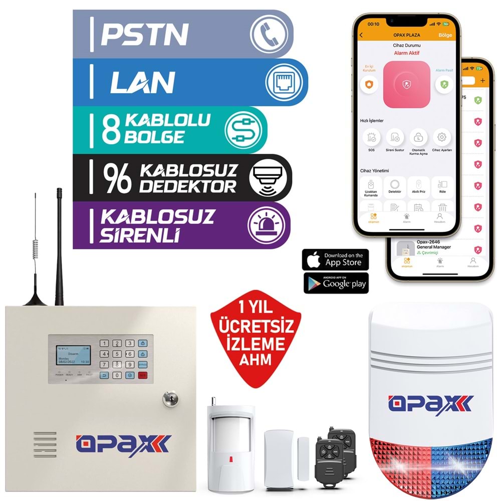 OPAX-2545LAN+BGR+09+AKÜ NETWORKLÜ ALARM PANELİ KABLOSUZ - Görsel 2