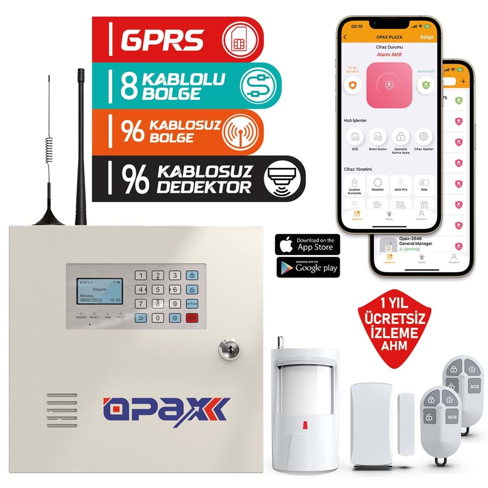 OPAX-2646 KABLOLU I KABLOSUZ GPRS ALARM PANELİ - Görsel 2