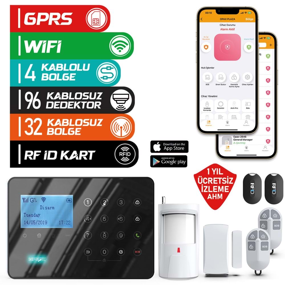 ARD-575 SİYAH GPRS I GSM I WİFİ KABLOLU & KABLOSUZ DOKUNMATİK ALARM SİSTEMİ - Görsel 2