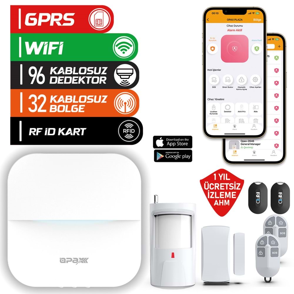OPAX-W20-S BEYAZ GPRS I GSM I WİFİ KABLOSUZ NETWORK ALARM SİSTEMİ - Görsel 2